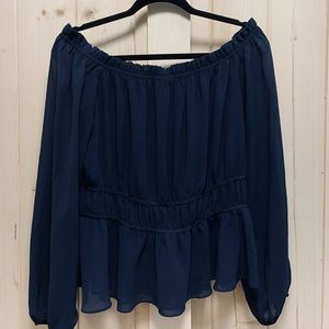 Off the shoulder navy blue shirt